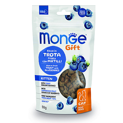 Ласощі для кошенят Monge Gift Cat Kitten форель з чорницею, 50 г