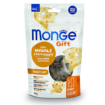 Ласощі для котів Monge Gift Fussy Cat свинина і сир, 60 г