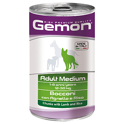 Вологий корм для собак Gemon Dog Wet Medium Adult шматочки з ягням та рисом, 1.25 кг