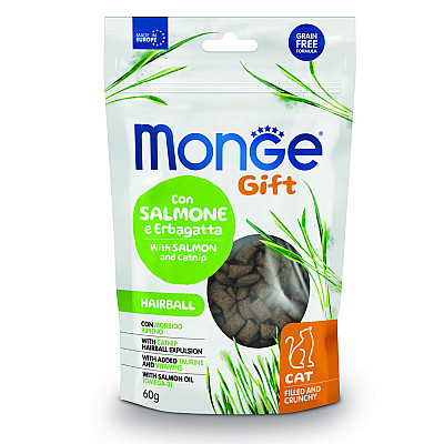 Ласощі для котів Monge Gift Cat Hairball лосось і котяча м'ята, 60 г