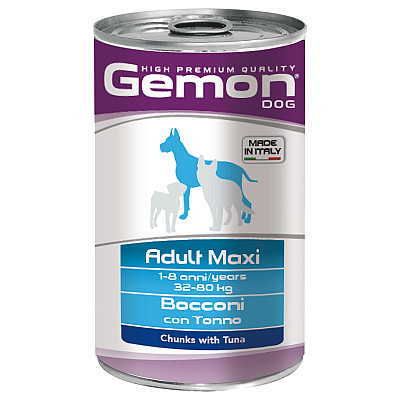 Вологий корм для собак Gemon Dog Wet Maxi Adult шматочки з тунцем, 1.25 кг