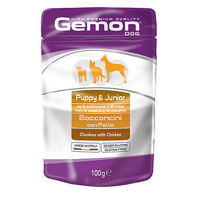 Вологий корм для цуценят Gemon Dog Wet Puppy & Junior шматочки з куркою, 100 г
