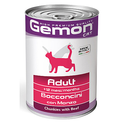 Влажный корм для кошек Gemon Cat Wet Adult с кусочками говядины, 415 г