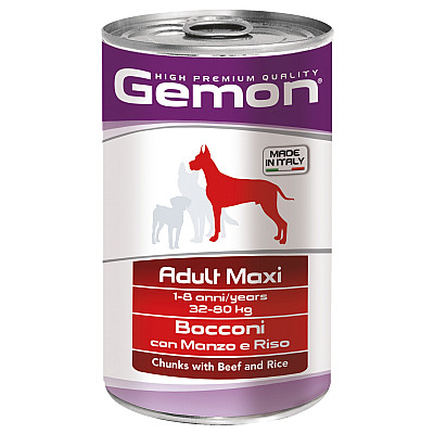 Вологий корм для собак Gemon Dog Wet Maxi Adult шматочки з яловичиною та рисом, 1.25 кг
