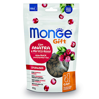 Ласощі для котів Monge Gift Cat Sterilsed з качкою та журавлиною, 60 г