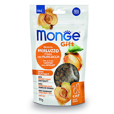Ласощі для котів Monge Gift Cat Skin Support тріска з абрикосами, 50 г