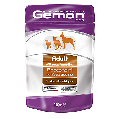 Вологий корм для собак Gemon Dog Wet Adult шматочки з м'ясом диких тварин, 100 г