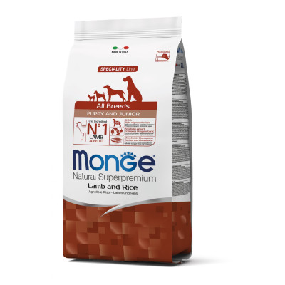Сухой корм для щенков Monge Dog All breeds Puppy & Junior ягненок с рисом, 800 г