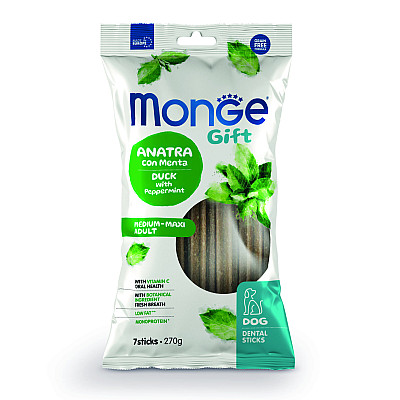Ласощі для собак Monge Gift Dog Medium & Maxi качка з м'ятою, 270 г