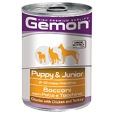 Влажный корм для щенков Gemon Dog Wet Puppy & Junior кусочки с курицей и индейкой, 415 г