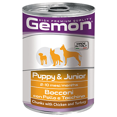 Вологий корм для цуценят Gemon Dog Wet Puppy & Junior шматочки з куркою и індичкою, 415 г