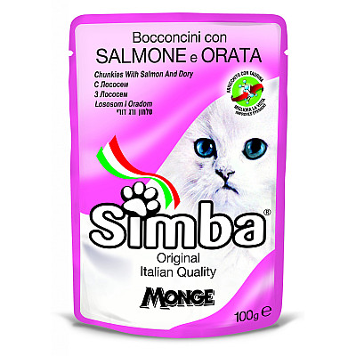 Влажный корм для кошек Simba Cat Wet лосось и рыбка дори, 100 г