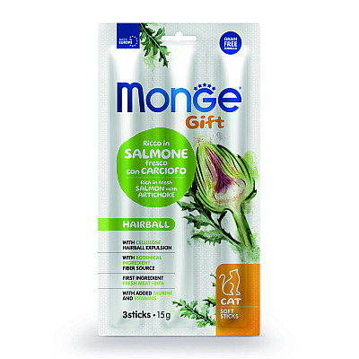 Ласощі для котів Monge Gift Cat Hairball сьомга з артишоком, 15 г