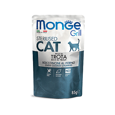 Влажный корм для кошек Monge Cat Grill Sterilised форель, 85 г