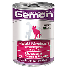 Влажный корм для собак Gemon Dog Wet Medium Adult кусочки с говядиной и печенью, 415 г