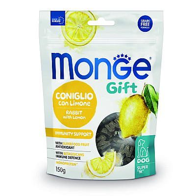 Ласощі для собак Monge Gift Dog Immunity Support кролик з лимоном, 150 г