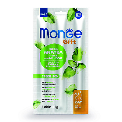 Ласощі для котів Monge Gift Cat Sterilised качка з мелісою, 15 г