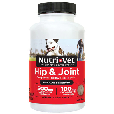 Nutri-Vet Hip&amp;Joint Regular ВНУТРИ-ВЕТ СВЯЗИ И СУГЛОБЫ РЕГУЛЯР, 1 уровень, хондроитин и глюкозамин для собак с МСМ, жевательные таблетки, 75 табл. кг.