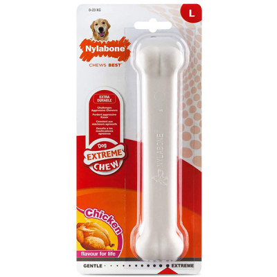Nylabone Extreme Chew Bone НИЛАБОН БОУН жевательная игрушка кость для собак, вкус курицы, L, для собак до 23 кг см., курица см., 19,7x4,4x2,5 см см.