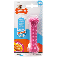 Nylabone Puppy Chew Dental Bone НИЛАБОН ДЕНТАЛ БОУН жевательная игрушка кость для щенков, вкус курицы, XS, для щенков до 7 кг см., розовый см., 9,5x2,5x1,9 см см.