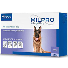 Таблетки Virbac Milpro Милпро антигельминтные, для больших собак 5 – 25 кг, 12,5 мг/125 мг, 1 таб