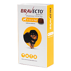 Таблетка MSD Bravecto Бравекто против блох и клещей для собак весом 2-4,5 кг, 1 таб/112,5 мг