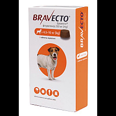 Таблетка MSD Bravecto Бравекто против блох и клещей для собак весом 4,5-10 кг, 1 таб/250 мг