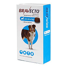 Таблетка MSD Bravecto Бравекто против блох и клещей для собак весом 20-40 кг, 1 таб/1000 мг