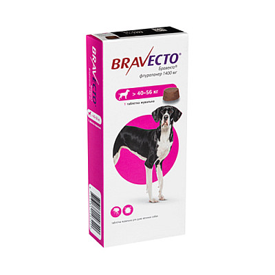 Таблетка MSD Bravecto Бравекто против блох и клещей для собак весом 40-56 кг, 1 таб/1400 мг