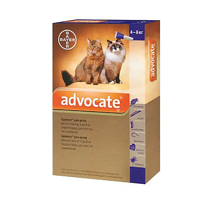 Краплі Bayer Advocate Адвокат протипаразитарні, для кішок 4-8 кг, 0,8 мл