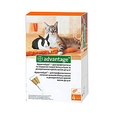 Капли Bayer Advantage Адвантейдж 40 от заражений блохами для кошек, котят и декоративных кроликов до 4 кг, 4 пипетки