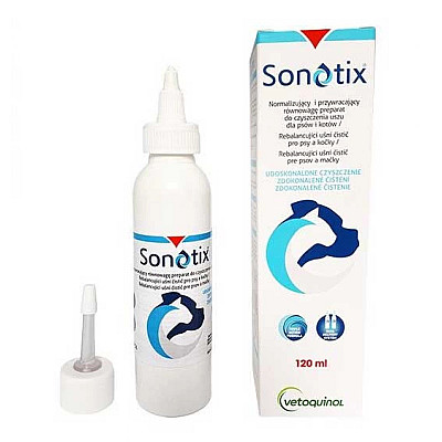 Раствор Vetoquinol Sonotix Сонотикс для промывания ушей кошек и собак, 120 мл