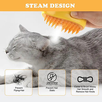 Паровая щетка-массажер спрей 3 в 1 Pet Spray Massage Brush USB для вычесывания собак и кошек с паровым распылителем