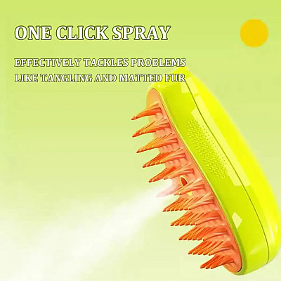 Паровая щетка-массажер спрей 3 в 1 Pet Spray Massage Brush USB для вычесывания собак и кошек с паровым распылителем