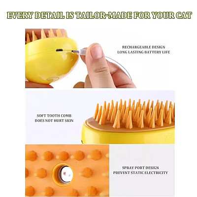 Паровая щетка-массажер спрей 3 в 1 Pet Spray Massage Brush USB для вычесывания собак и кошек с паровым распылителем
