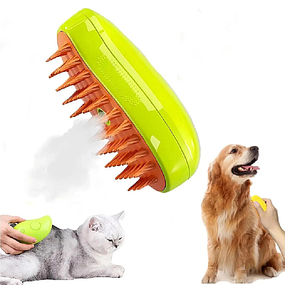 Паровая щетка-массажер спрей 3 в 1 Pet Spray Massage Brush USB для вычесывания собак и кошек с паровым распылителем