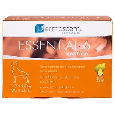 Мультифункциональное средство Dermoscent Essential-6 spot-on для ухода за кожей и шерстью всех типов, для собак 10-20 кг, (4пип.х1,2мл)
