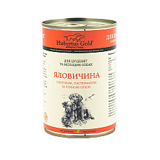 Консервированный корм Hubertus Gold "Говядина с яблоком и пастернаком" для щенков и молодых собак, 400 г