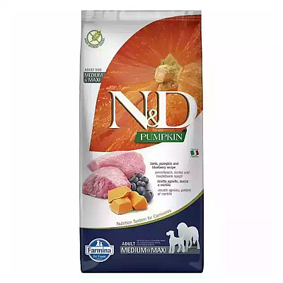Сухий корм для собак Farmina (Фарміна) N&D Grain Free Pumpkin Lamb & Blueberry Adult Medium & Maxi з гарбузом, ягням та чорницею, 12 кг