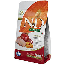 Сухой корм для кошек Farmina (Фармина) N&D Grain Free Pumpkin Quail & Pomegranate Neutered Adult с перепелом, тыквой и гранатом, 5 кг