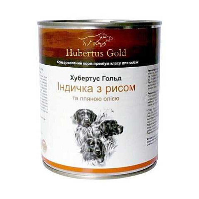 Консервированный корм Hubertus Gold "Индейка с рисом и льняным маслом" для собак, 800 г