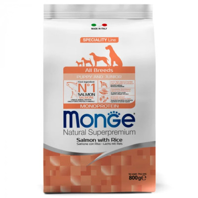Сухий корм для цуценят Monge Dog All breeds Puppy & Junior лосось з рисом, 800 г