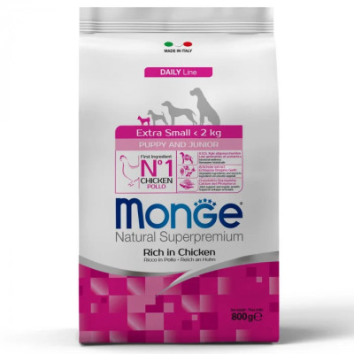 Сухой корм для щенков Monge Dog Extrasmall Puppy & Junior курица с рисом, 800 г