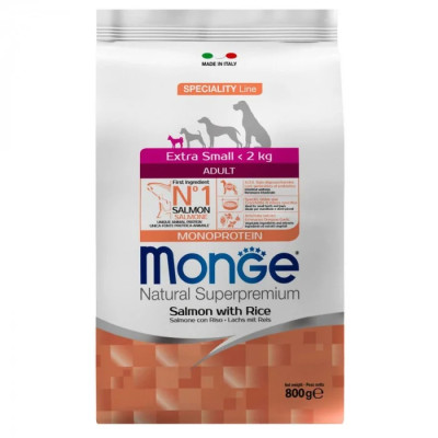 Сухий корм для собак Monge Dog Extrasmall Adult лосось з рисом, 800 г