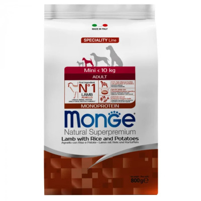 Сухой корм для собак Monge Dog Mini Adult ягненок, рис и картофель, 800 г