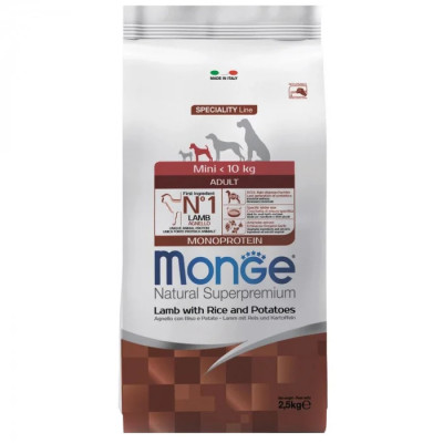 Сухой корм для собак Monge Dog Mini Adult ягненок, рис и картофель, 2.5 кг