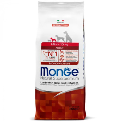 Сухий корм для собак Monge Dog Mini Adult ягня, рис та картопля, 7.5 кг