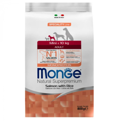 Сухой корм для собак Monge Dog Mini Adult лосось с рисом, 800 г
