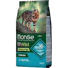 Сухой корм для кошек Monge Cat Bwild Grain Free Sterilised тунец, 1.5 кг