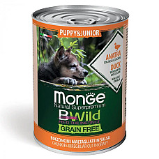 Влажный корм для собак Monge Dog Wet Bwild Grain Free Puppy & Junior утка, тыква и цуккини, 400 г
